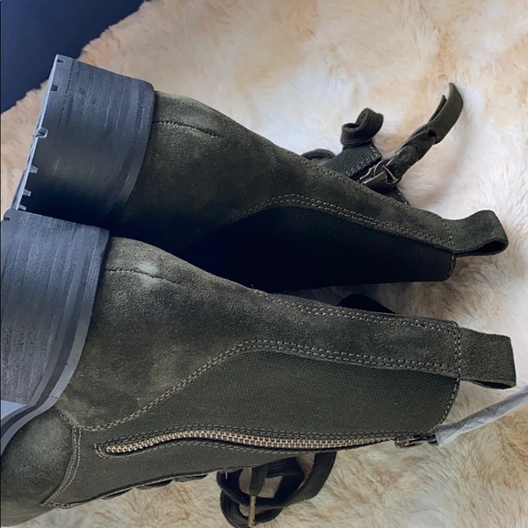 Hermilla Dark Green Combat Boots Size 7.5 – Suede & Canvas Lace-Up Ankle Boot - Picture 12 of 14